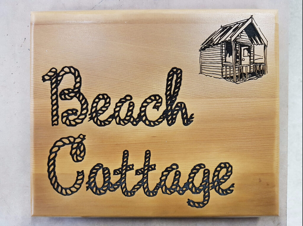 Wooden Oak Beach Sign with rope font
