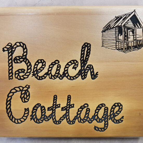 Wooden Oak Beach Sign with rope font